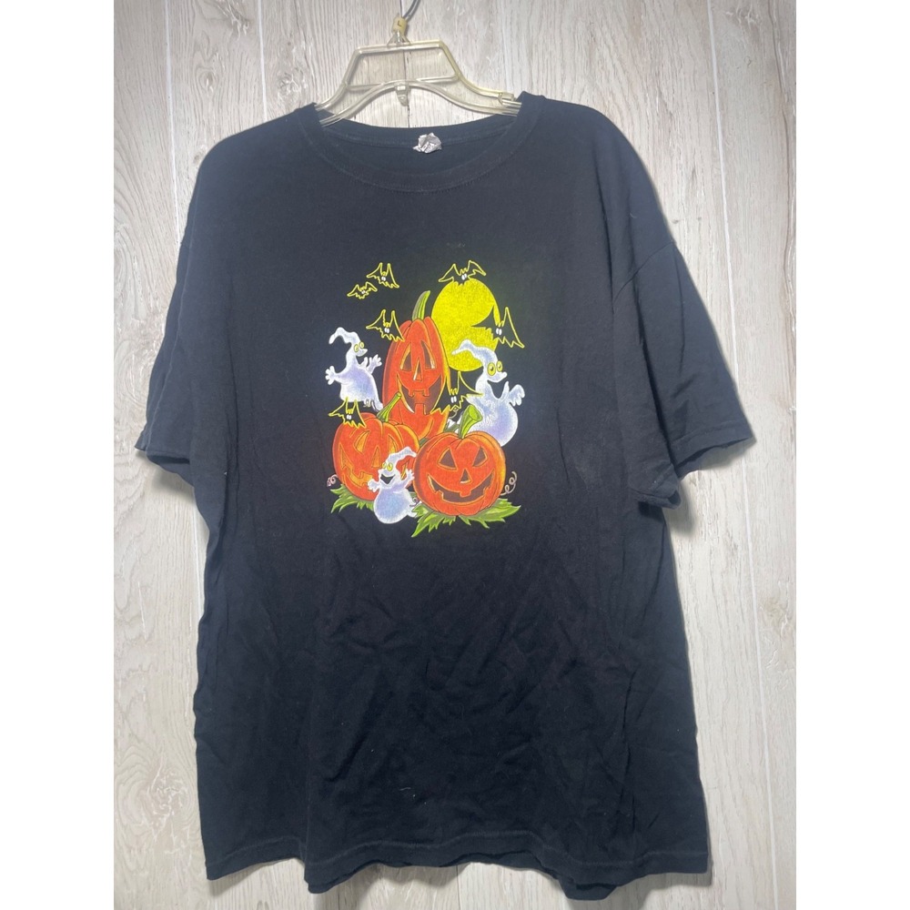 Halloween Men's T-Shirt Tee Shirt Black Pumpkins Ghosts Bats Size M